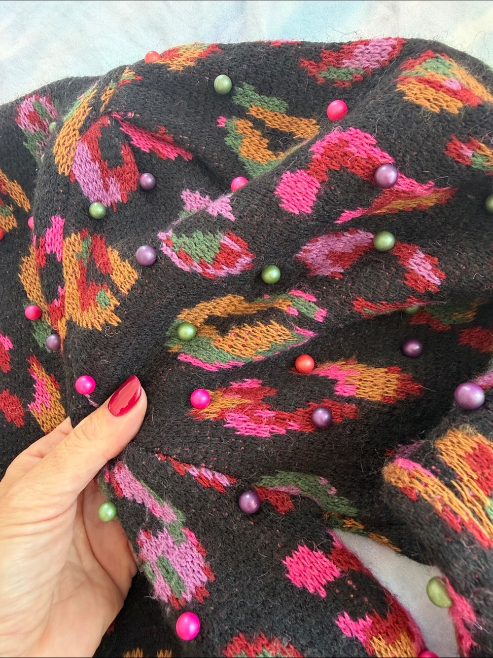 Farm Rio colorful Leopard Print Puff-Sleeve Sweater - Picture 3 of 4